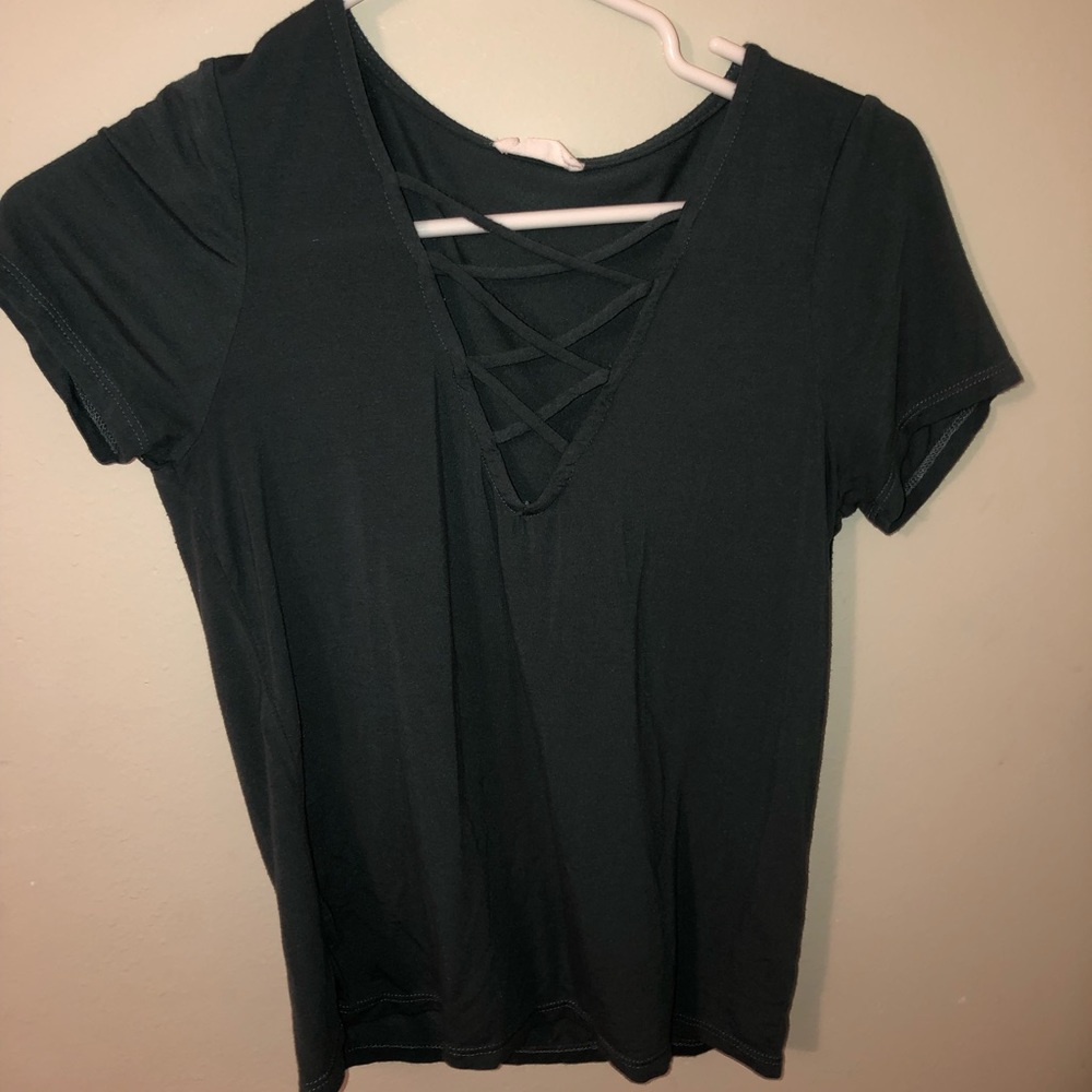 green crossed shirt